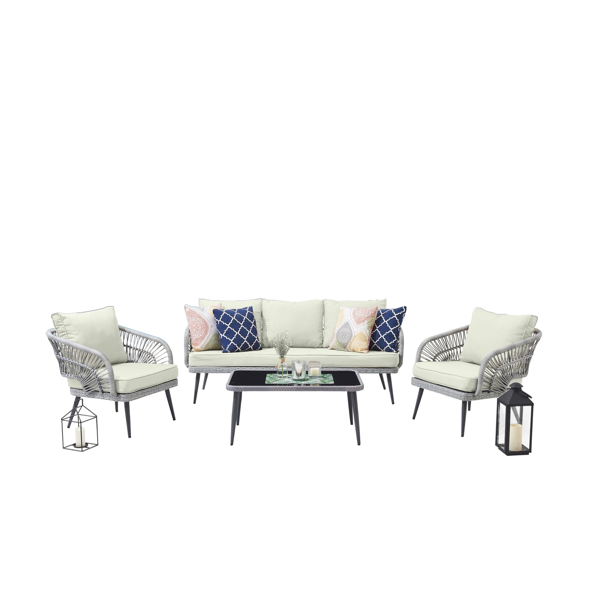 Manhattan Comfort, Riviera Rope 4Pc 5 Seater Patio Conv Set Cream, Pieces (qty.) 4 Primary Color Cream, Seating Capacity 5 Model# OD-CV015